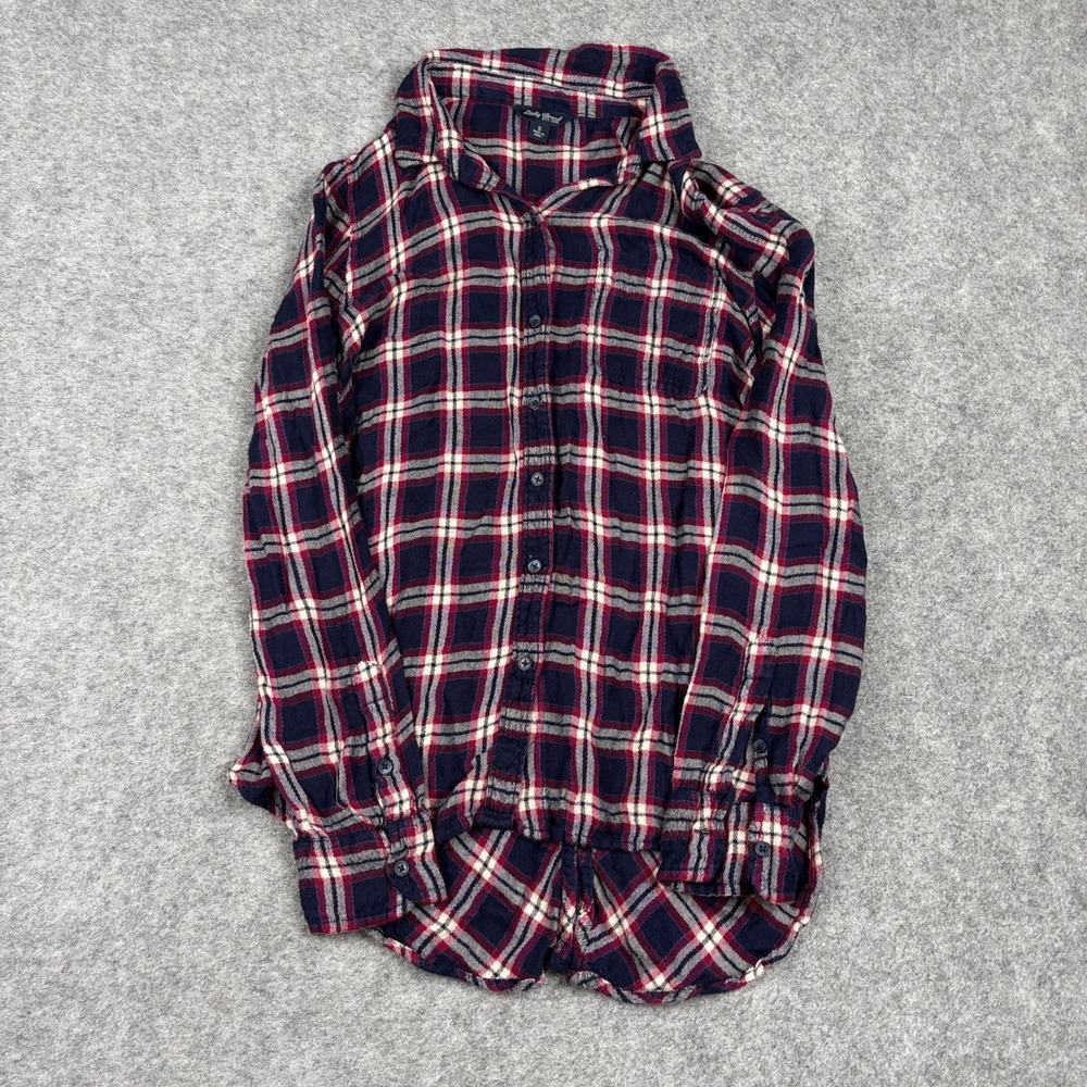 Y2K Lucky Brand Plaid Flannel Button Down Shirt Womens Small Navy Long Sleeve